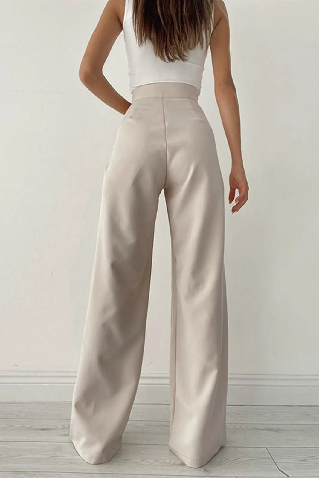 Juno Solid Beige Palazzo Tied Wide Leg Pants