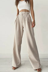 Juno Solid Beige Palazzo Tied Wide Leg Pants