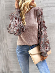 Hairos Floral Contrast Blouse Sweater - Beige