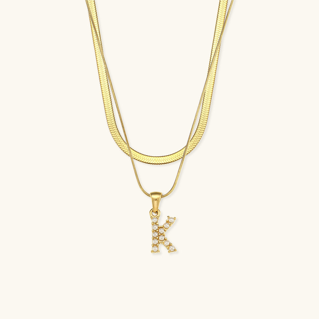 Opal Charm - Layered Gold Initial Necklace