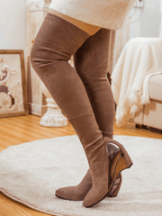 JADY ROSE | OVER KNEE MIRROR HEEL SHAFT BOOT - KHAKI