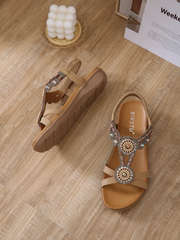 SIKETU | Khaki Geometric Rhinestone Sandal