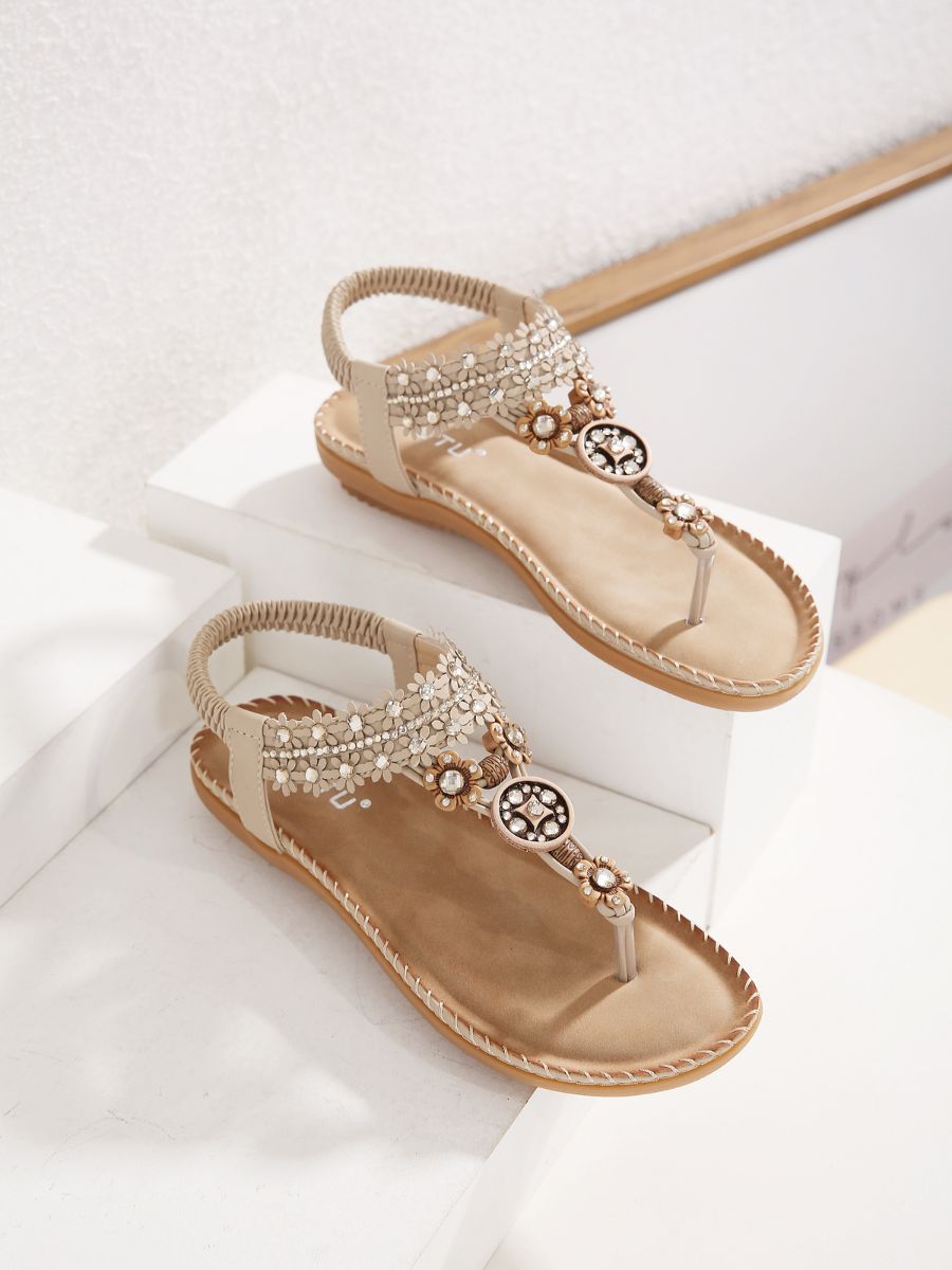 SIKETU | KHAKI FLORAL-ACCENT RHINESTONE SANDAL