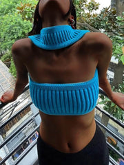 Knitted Summer Basic Shirts Crop Tops Blue Casual Streetwear Mini Vest Women Clothes Beach Vacation Tank Top Y2K 2024