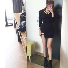 Korean Style Black Package Hip Skirts Irregular Hem Pencil Micro Mini Skirt Sexy Slim Women Party Skirts