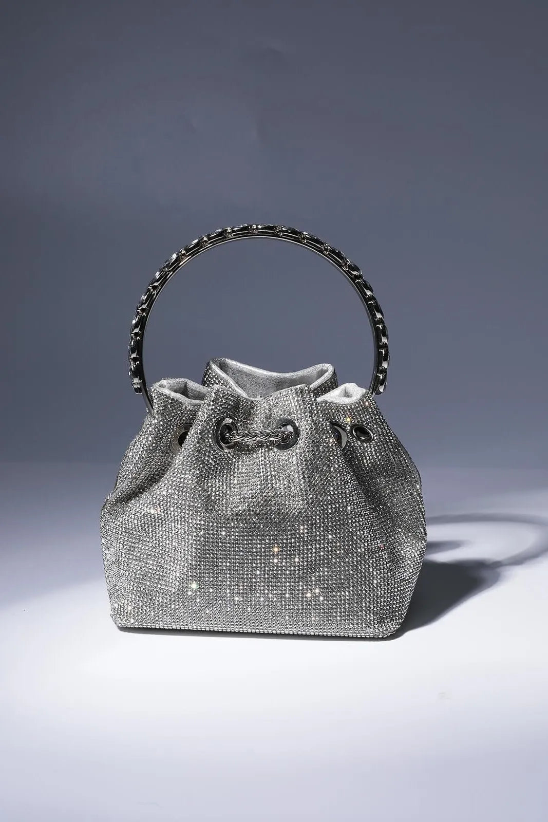 Kylli Silver Crystal Embellished Bucket Bag