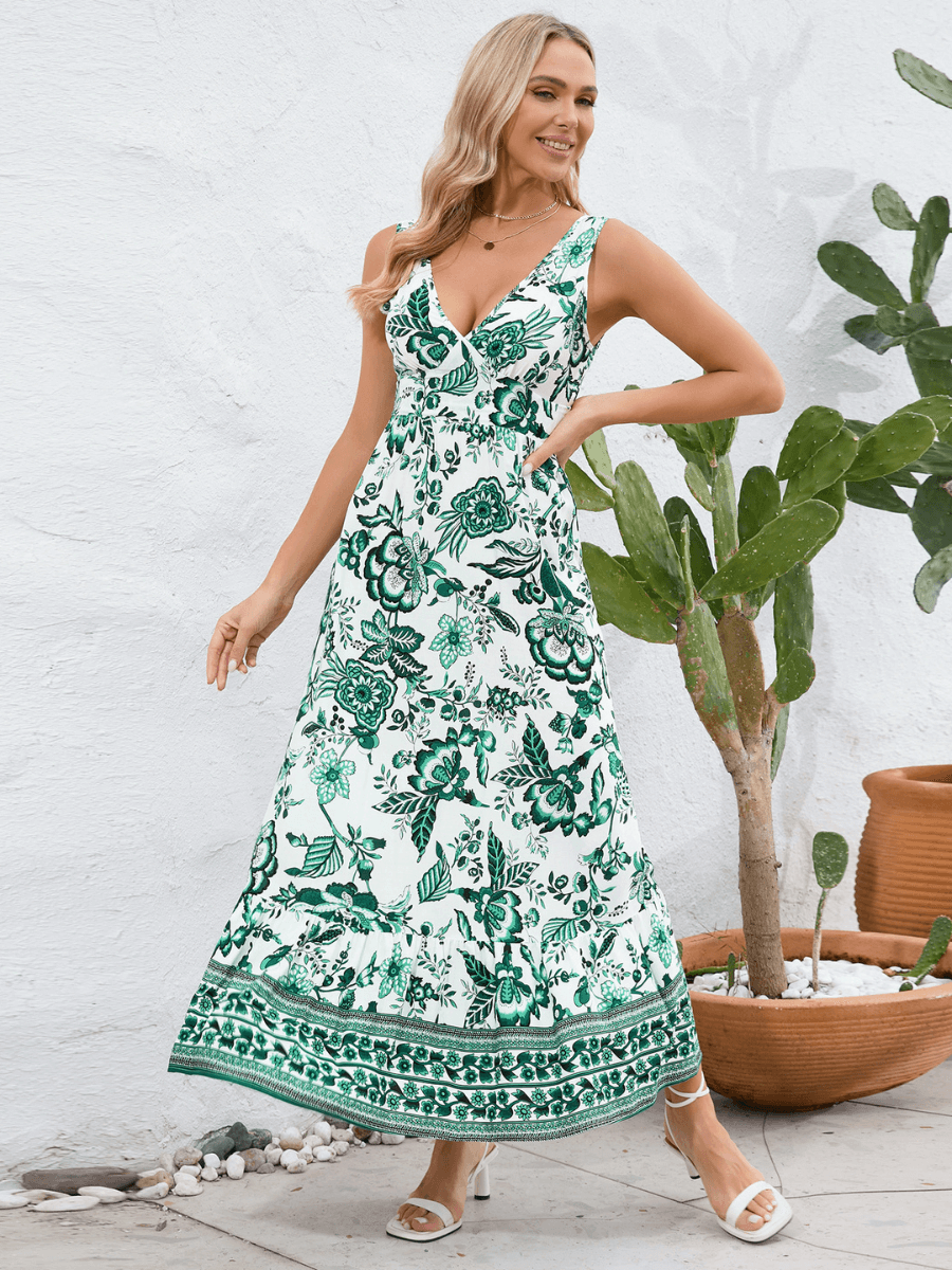 Willow Sleeveless Floral Maxi Dress - Green