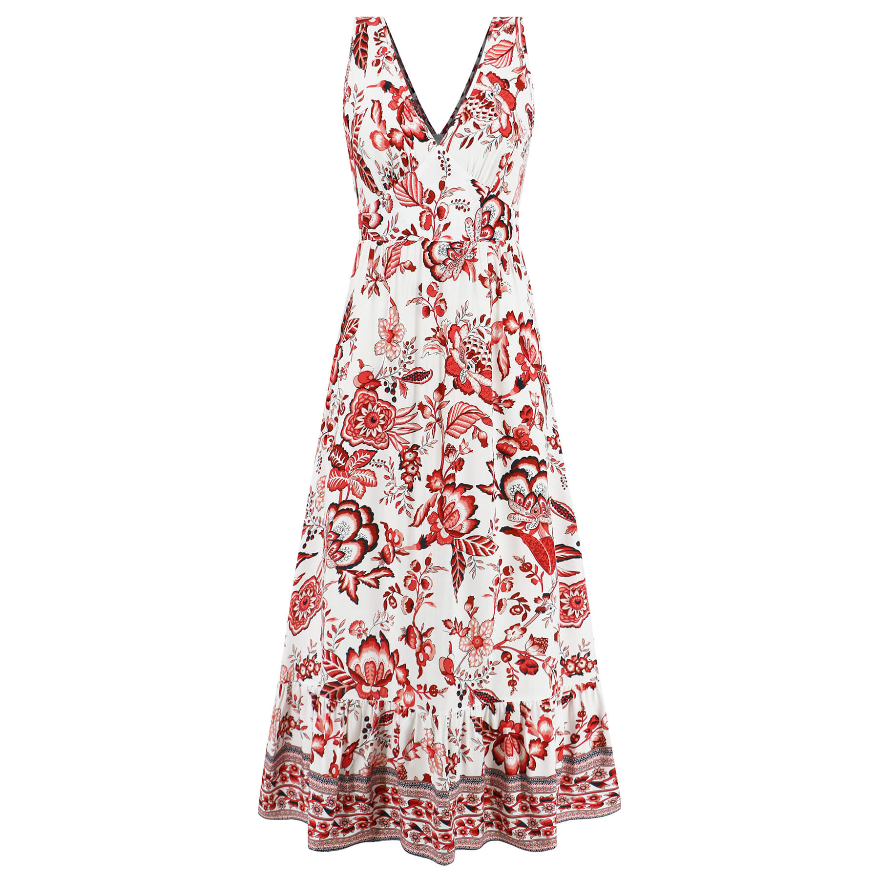 Willow Sleeveless Floral Maxi Dress - Red