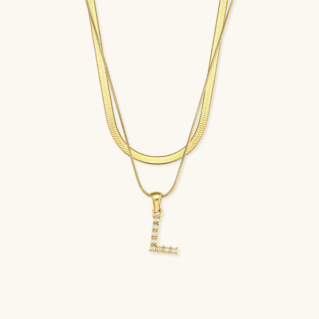 Opal Charm - Layered Gold Initial Necklace