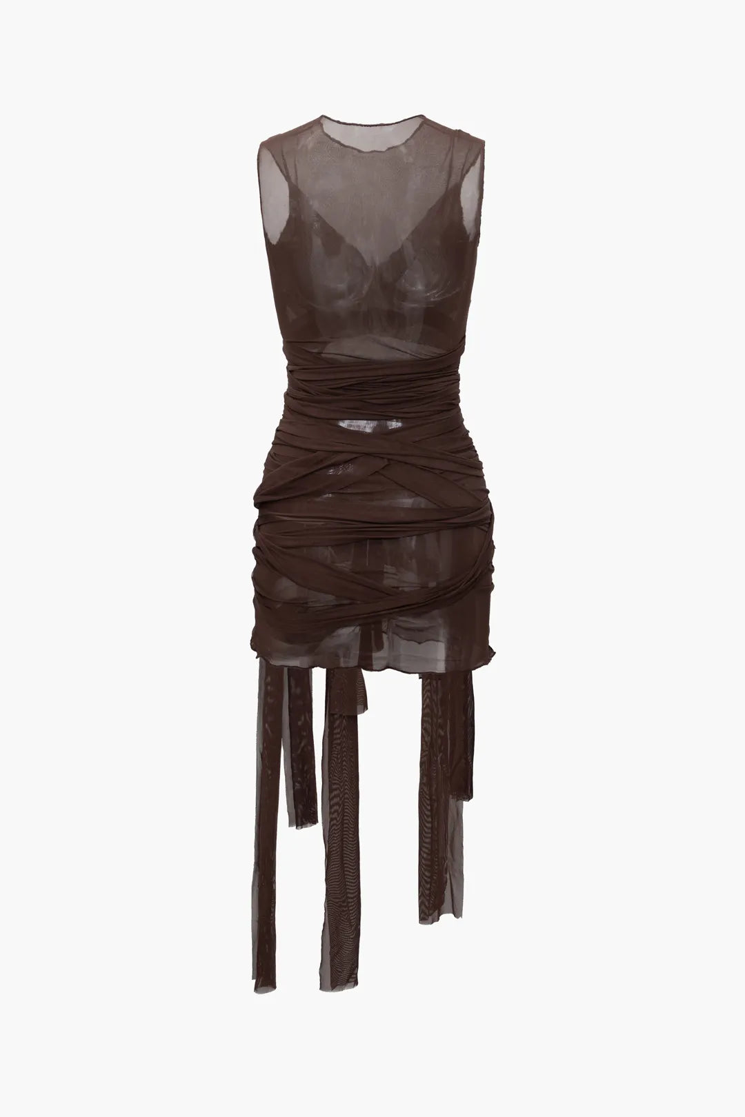 Lacey Brown Wrap Tie Ribbon Mesh Mini Dress