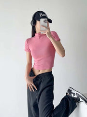 Ladies 2024 Summer Woman Basic Skinny Tight Fit T-shirt Sexy Tee High-strecth Short-Sleeve Knit Crop Tops