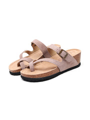 Maibulun | Latte Criss Cross Toe Suede Upper Wedge Sandal