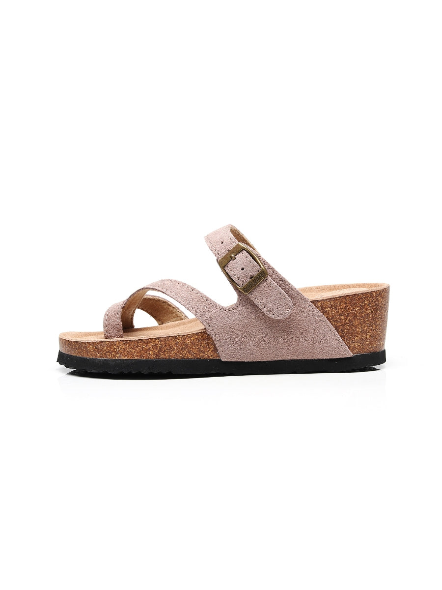 Maibulun | Latte Criss Cross Toe Suede Upper Wedge Sandal