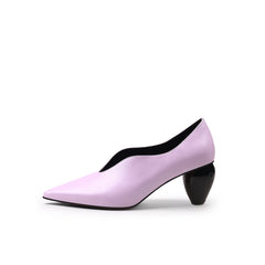 JadyRose | Scalloped Edges-Curve Shaped Leather Pump - Lavender