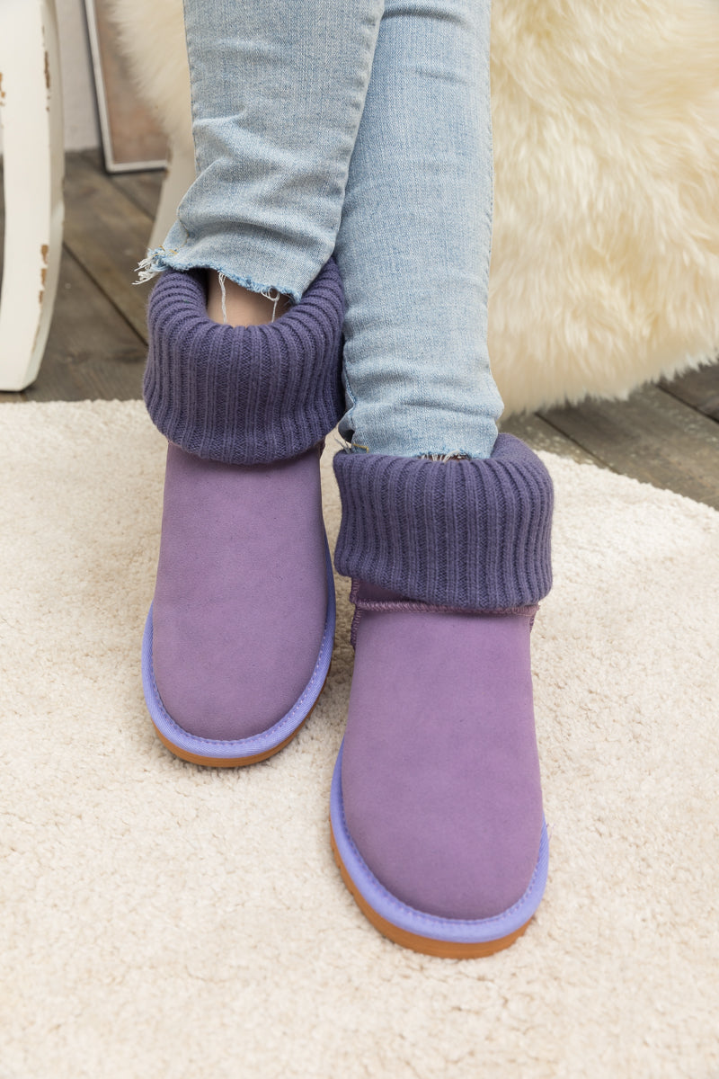 SMAIBULUN Ugg | Ankle Knit Stocking Mini Boots - Lavender