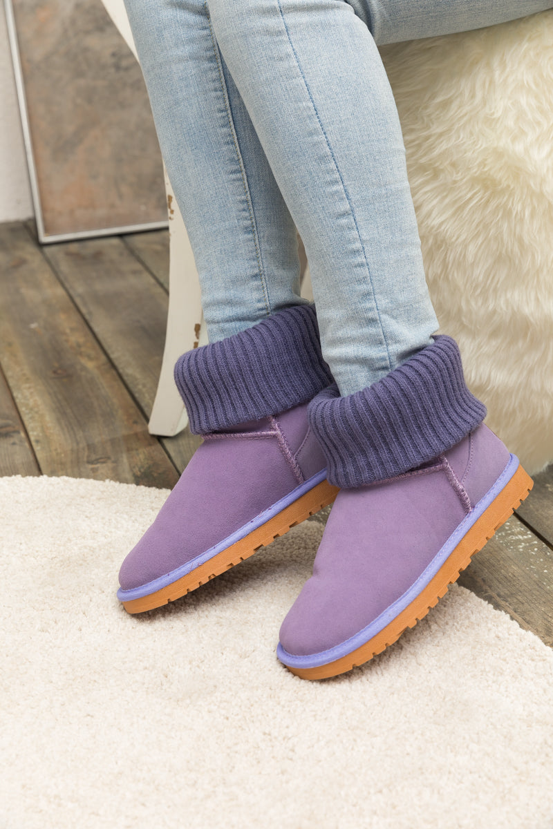 SMAIBULUN Ugg | Ankle Knit Stocking Mini Boots - Lavender