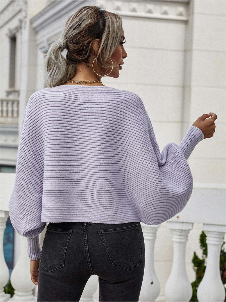 Smaibulun | GISELE Lantern Sleeve Tighten Cuff Knit Top - Lavender