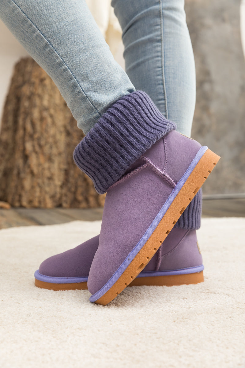 SMAIBULUN Ugg | Ankle Knit Stocking Mini Boots - Lavender