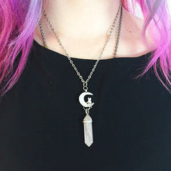 Moon & Cat Crystal Pendant Necklace 2 Pieces