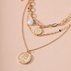 Multilayer Coin Pendant Pearl Necklace