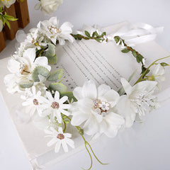 White Pearl Rhinestone Flower Crown