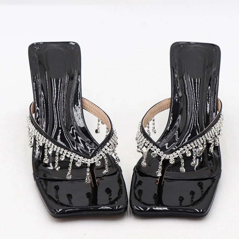 Liyke 2024 Crystal Fringe V-Strap High Heels Flip Flops Women’s Sandals