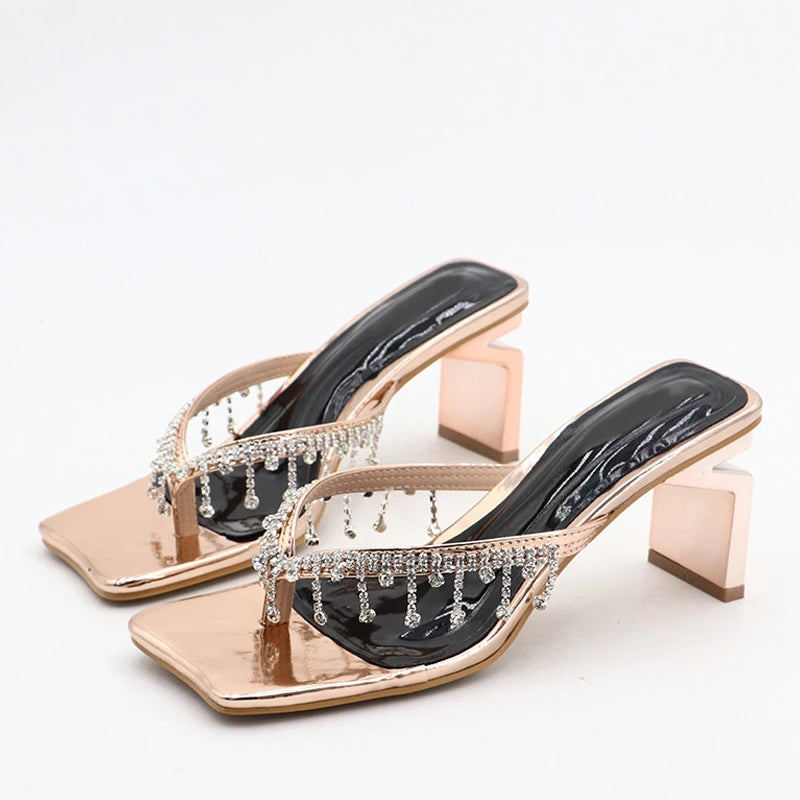 Liyke 2024 Crystal Fringe V-Strap High Heels Flip Flops Women’s Sandals