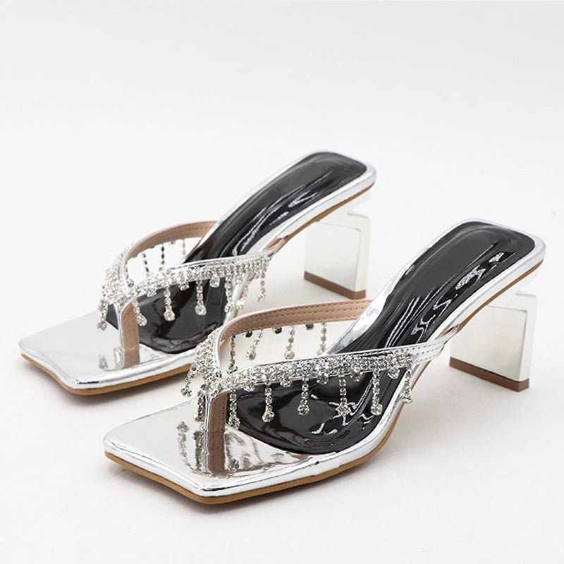 Liyke 2024 Crystal Fringe V-Strap High Heels Flip Flops Women’s Sandals