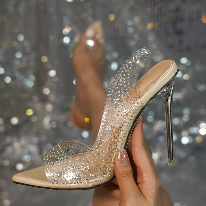 Liyke 2024 Crystal Rhinestone Transparent Women Pumps: Elegant Stilettos for Wedding & Parties