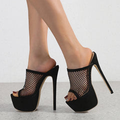 Liyke 2024 Peep Toe Platform Heels Black Mesh Summer Sandals Women’s Party Shoes