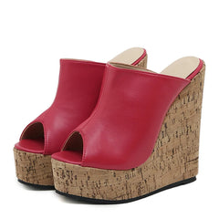 Liyke 2024 Red Leather Peep Toe High Heels Platform Wedges: Sexy 15CM Summer Sandals for Women