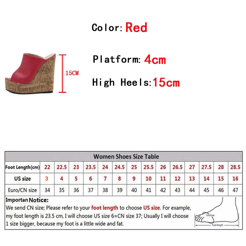 Liyke 2024 Red Leather Peep Toe High Heels Platform Wedges: Sexy 15CM Summer Sandals for Women