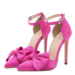 2024 Women’s Butterfly-Knot Pointed Toe Stiletto High Heels Wedding Shoes