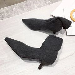 Autumn Winter Casual Cozy Low Thin Heels Knitting Stretch Fabric Ankle Sock Boots Women Pointed Toe Shoes Botas mujer