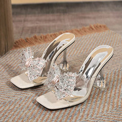 Liyke Big Size Women’s Clear High Heels: Modern Slippers with Crystal Bowknot