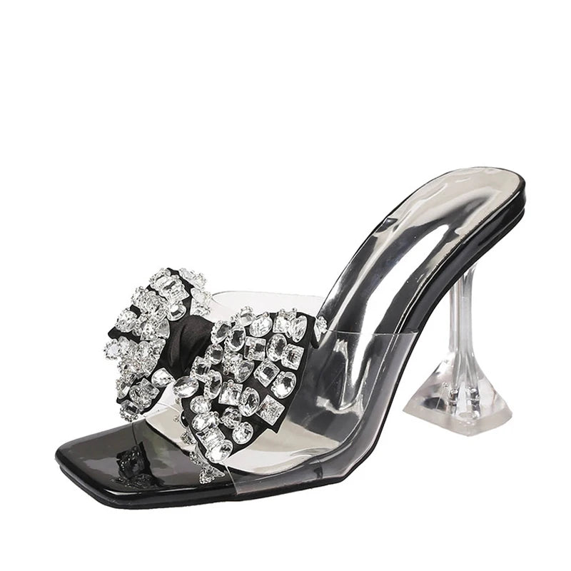 Liyke Big Size Women’s Clear High Heels: Modern Slippers with Crystal Bowknot