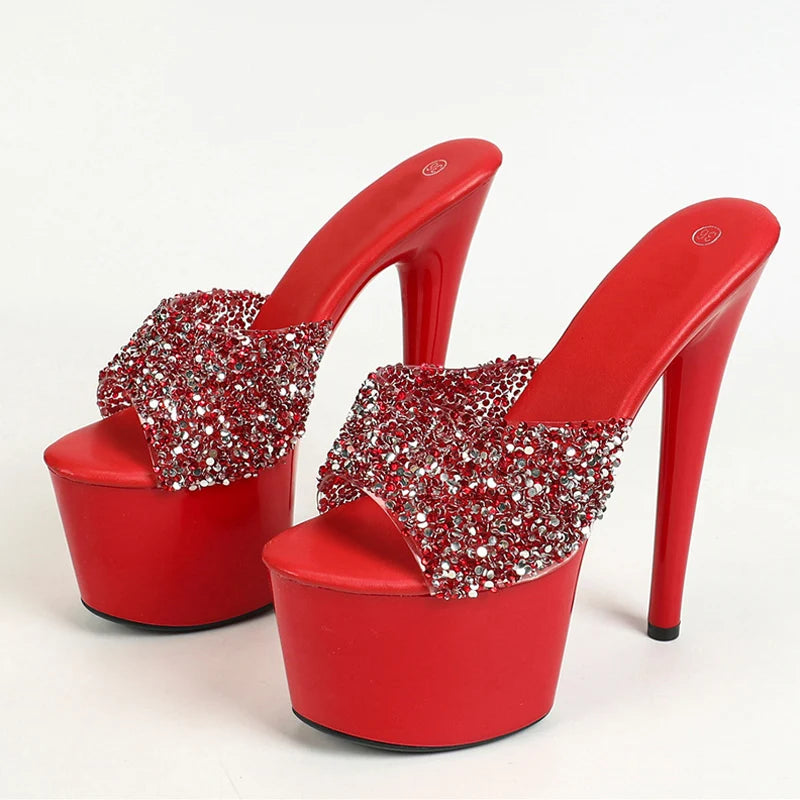 Liyke Black Red High Heels Platform Slippers – Summer Fashion Sequined PVC Transparent Sandals