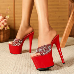 Liyke Black Red High Heels Platform Slippers – Summer Fashion Sequined PVC Transparent Sandals