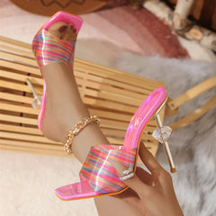 Liyke Candy Color PVC Transparent Slippers Women Square Toe High Heels Sandals Summer Fashion Party Shoes