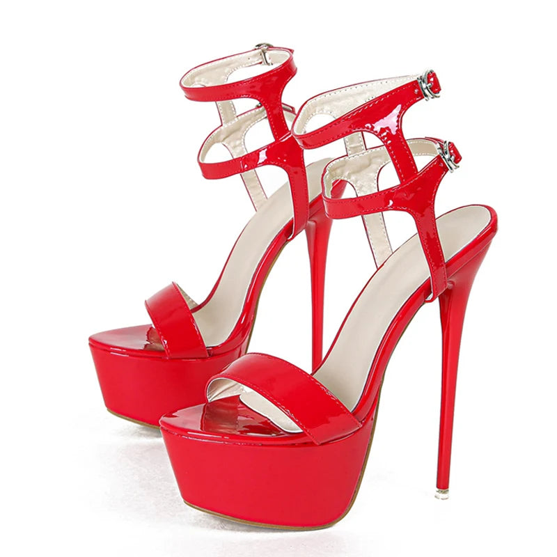 Liyke Design 16CM Women Sandals: Sexy Double Buckle Strap Platform Heels