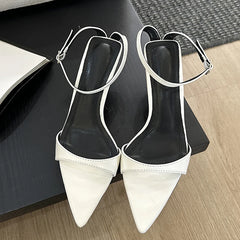 Liyke Fashion Black White Sandals Women 2024 Summer Gladiator Pointed Toe Thin Heels Casual Roma Sandalias