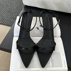 Liyke Fashion Black White Sandals Women 2024 Summer Gladiator Pointed Toe Thin Heels Casual Roma Sandalias