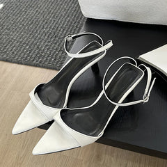 Liyke Fashion Black White Sandals Women 2024 Summer Gladiator Pointed Toe Thin Heels Casual Roma Sandalias