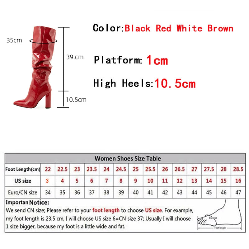 Liyke Fashion Cozy White Pleated Patent Leather Knee High Boots – Autumn Winter Women Shoes