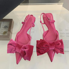 Fashion Design Big Butterfly Knot Women Flat Mules Sandals High Quality Cozy Patent Leather Pointed Toe Back Strap Shoes