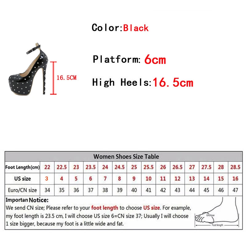 Liyke Fashion Design Metal Rivet Round Toe Platform High Heels Ankle Strap Women Pumps Stiletto Mujer 2024