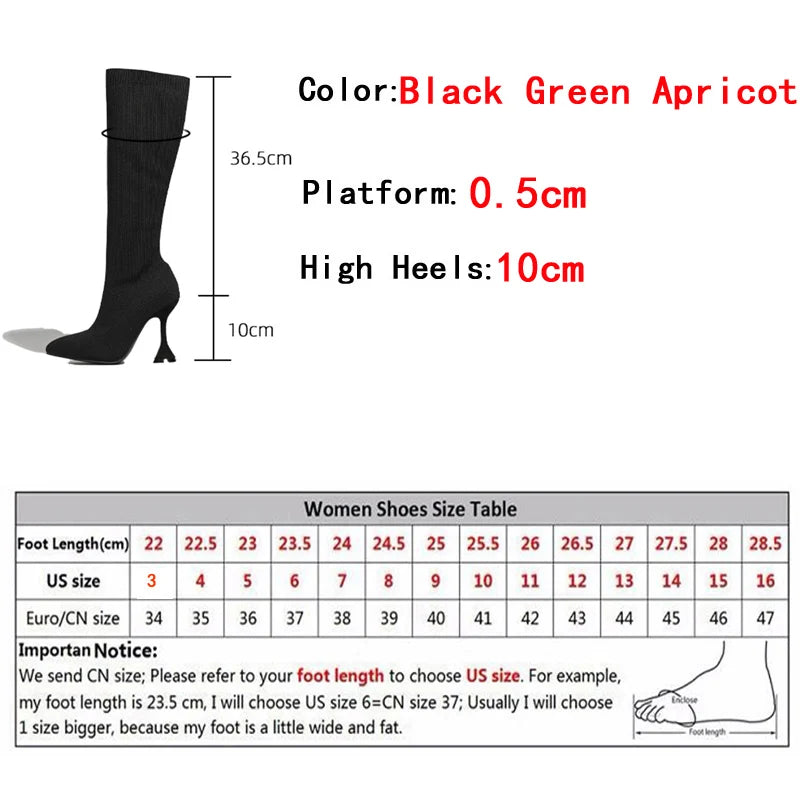 Liyke Green Knitting Stretch Sock Boots: Fashionable Knee-High Winter Shoes for Women