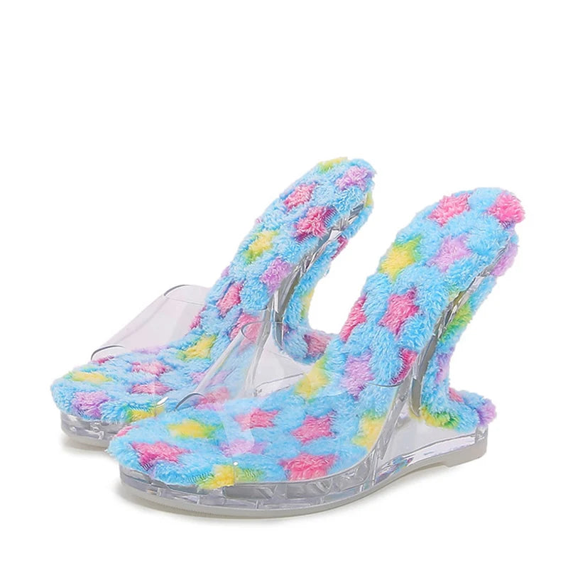 Liyke Transparent PVC Slippers: Women’s Short Plush Insole Sandals