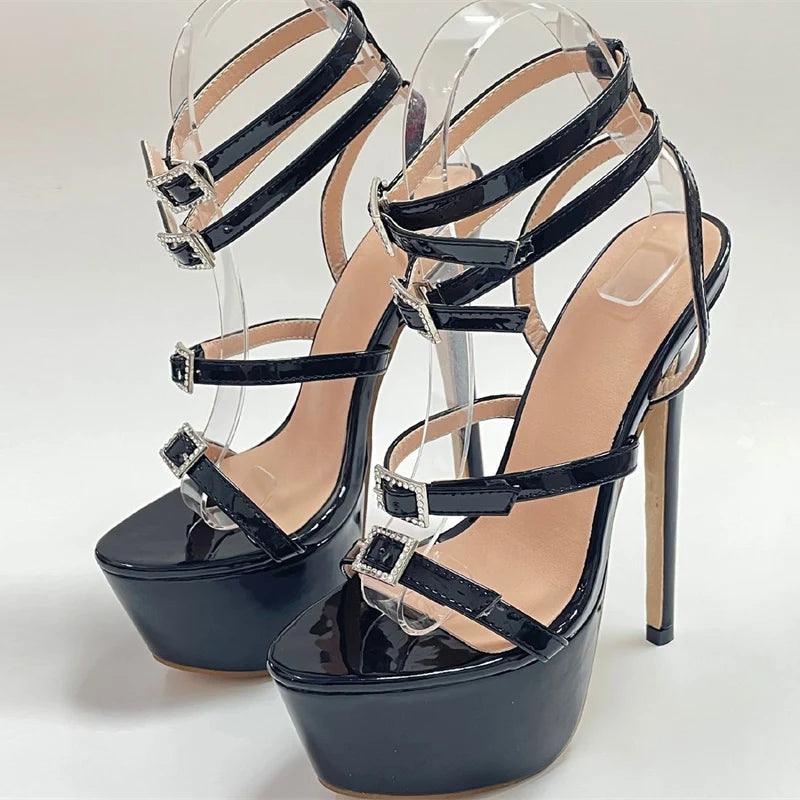 Liyke Runway Style Sexy High Heels Platform Sandals – Open Toe Crystal Buckle Stiletto Wedding Stripper Shoes