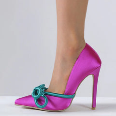 Purple Silk Butterfly-Knot Women’s High Heel Pumps – Runway Style Stiletto Slingback Shoes